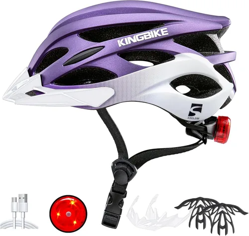 Miniatura 18 de KINGBIKE - Casco de bicicleta para adultos, hombres, mujeres y jóvenes, para ciclismo en carretera y montaña, con luz recargable por USB
