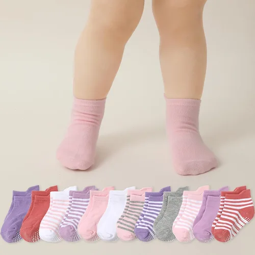 Miniatura 10 de Calcetines de tobillo antideslizantes para bebé, paquete de 12 para niños y niñas, calcetines de algodón lindos para bebés