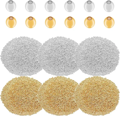 Miniatura 8 de 4800 cuentas espaciadoras de metal de 0.079 pulgadas chapadas metálicas, cuentas redondas pequeñas y suaves, espaciadores de cuentas de metal