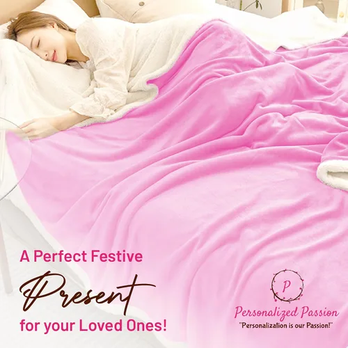Miniatura 5 de Manta Sherpa personalizada, manta reversible personalizada con micro visón y lana de cordero sintética, manta para cama y sofá, color rosa