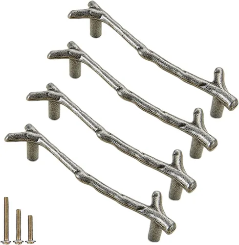 4 Piezas Tiradores de Rama Vintage Pomos de Gabinete Rama de Árbol Manija de Tirador, 3.8" CC Manija de Cajón de Aleación de Zinc para Casa de Campo