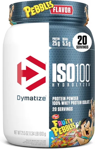 Dymatize ISO100 Proteína hidrolizada en polvo, 100% aislado de proteína de suero, 0.88 onzas (25 g) de proteína, 0.19 onzas (5.5 g) de BCAA, sin