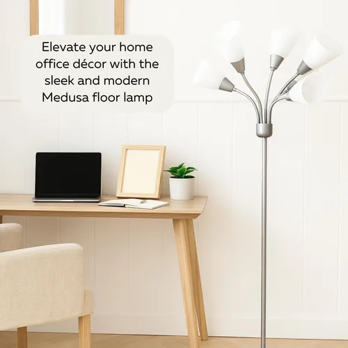 Miniatura 6 de LIGHTACCENTS Lámpara de pie Medusa de 5 luces para dormitorio – Lámpara de pie con múltiples cabezas y 5 pantallas de acrílico blanco, lámpara araña