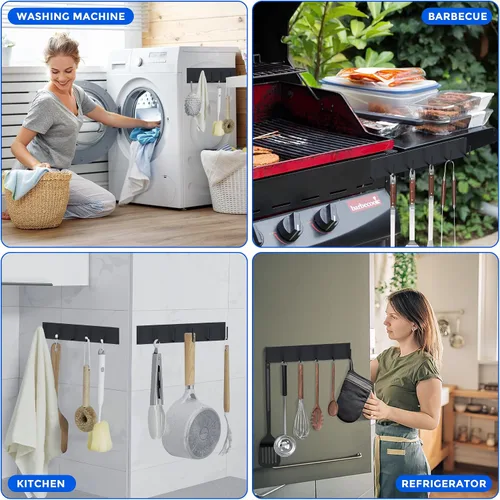Miniatura 7 de 2 piezas de soporte magnético para llaves de pared, soporte magnético para llaves con 6 ganchos para puerta delantera de metal, soporte magnético
