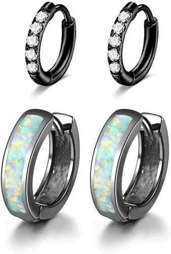 Miniatura 55 de CiNily Aretes Huggie de ópalo con bisagras, chapados en oro, hipoalergénicos, pequeños aretes de aro para mujeres, adolescentes, niñas, hombres