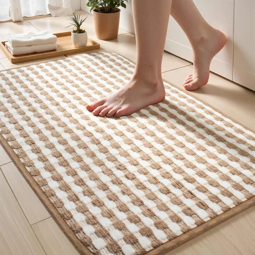 Tapetes de baño antideslizantes delgados para debajo de la puerta, tapetes de baño de secado rápido absorbentes con respaldo de goma trenzado,