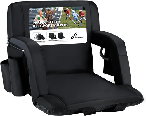 Sportneer - Asientos de estadio para gradas con respaldo, asiento de estadio reclinable y portátil con un grueso cojín acolchado, con respaldo y