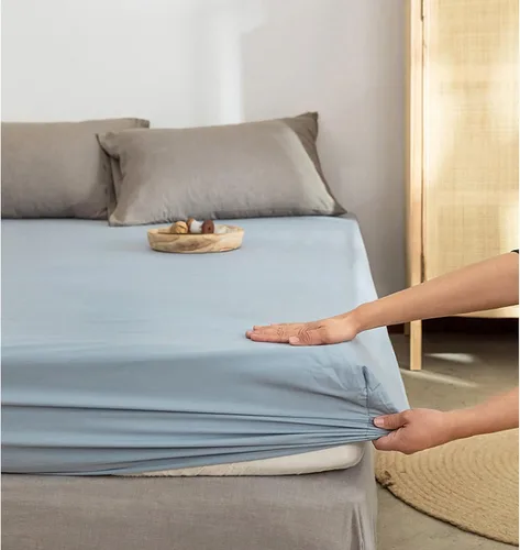 Miniatura 2 de FCLDESHOP Sábana bajera ajustable de algodón suave de color liso, protector de colchón antideslizante para habitación de huéspedes de hotel