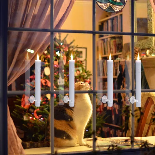 Miniatura 2 de GenSwin Velas de Ventana que Funcionan con Batería con Temporizador, Velas Cónicas sin Llama, Candelabros Cónicos LED para Ventana Negros