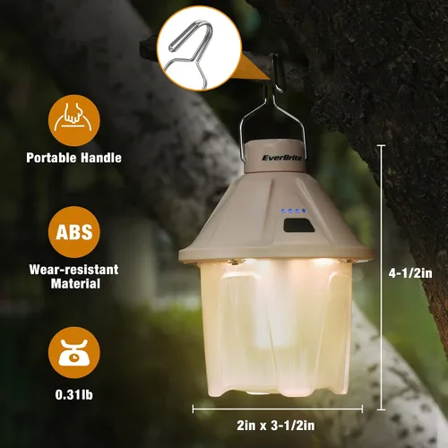 Miniatura 2 de EverBrite Linterna de campamento de 450 lúmenes, linterna de campamento recargable USB C con parte superior magnética y gancho para colgar, 5 modos