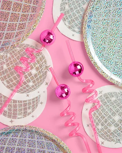 Miniatura 3 de xo, Fetti Juego de pajitas espirales de bola de discoteca rosa, 12 piezas, decoraciones de fiesta de cumpleaños, regalo de fiesta de club de poni