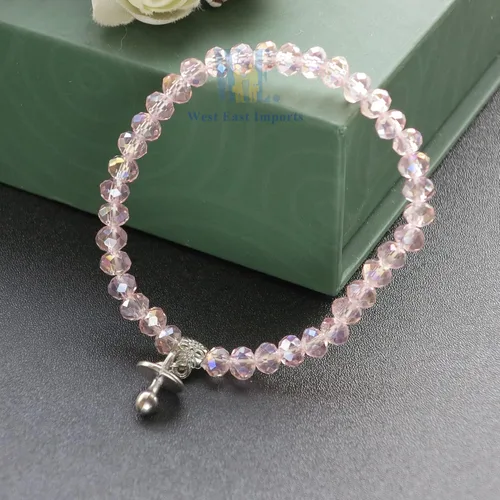 Miniatura 9 de WE Baby Shower Girl - Pulsera elástica de cristal rosa con dije para chupete (12 piezas)