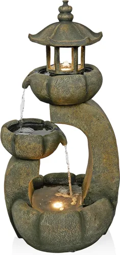 Miniatura 11 de Alpine Corporation Fuente de agua de metal de bronce escalonado contemporáneo de 43 pulgadas de alto con luces LED, elegante función de agua al aire