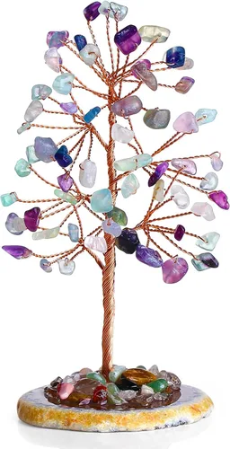 Miniatura 15 de QINJIEJIE Árbol de la vida de obsidiana negra curativa, piedra natural, piedra preciosa para habitación, oficina, escritorio, base de ágata, alambre