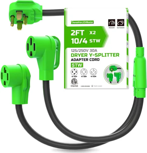 NEMA 32-50R30R-30P - Adaptador divisor en Y para secadora de 4 clavijas y 30 amperios, cable STW de 10 AWG, 4 pies, 250 V 7500 W, para cargador y