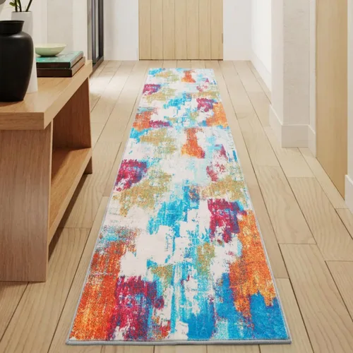 Miniatura 14 de Carvapet 9x12 Alfombras grandes para sala de estar y dormitorio, alfombra moderna lavable azul de pelo bajo con respaldo de goma, plegable, alfombra