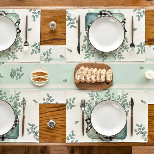 Miniatura 6 de Artoid Mode Juego de 4 manteles individuales de primavera a cuadros de eucalipto de búfalo de 12 x 18 pulgadas para decoración de fiestas, cocina