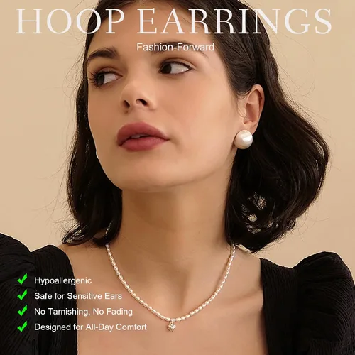 Miniatura 21 de KELMALL Aretes tipo argolla de oro de 14 quilates para mujer, hipoalergénicos, gruesos, redondos, no se deslustra, para orejas sensibles