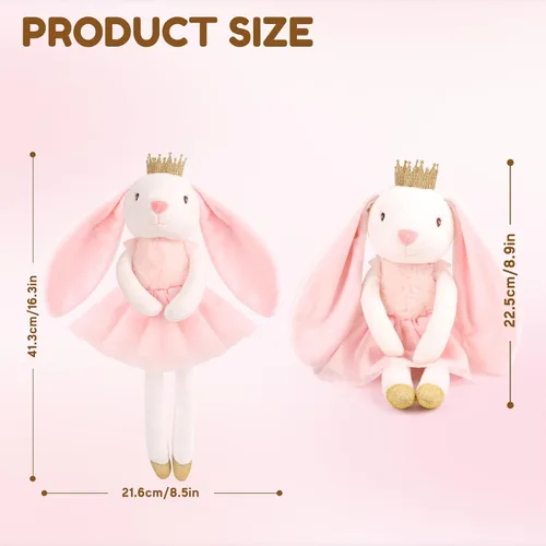 Miniatura 2 de Peluche de conejo de 15.7 pulgadas para niñas, animal de peluche suave de conejo de Pascua, juguete de conejo de peluche de princesa, juguete