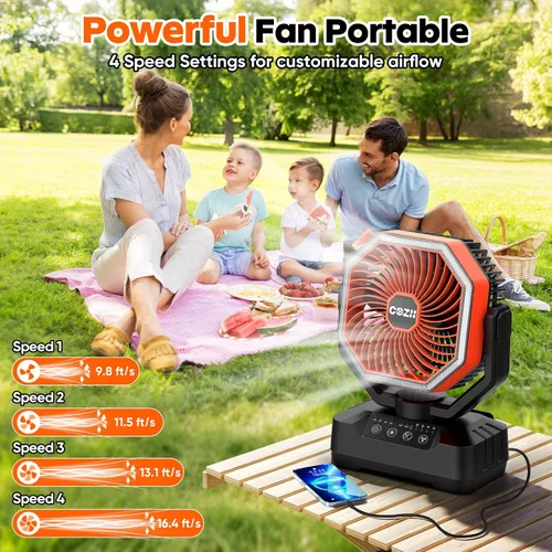 Miniatura 2 de COZII Ventilador portátil recargable, ventilador de batería de 20000 mAh de hasta 70 horas de funcionamiento, ventilador de campamento con luz LED