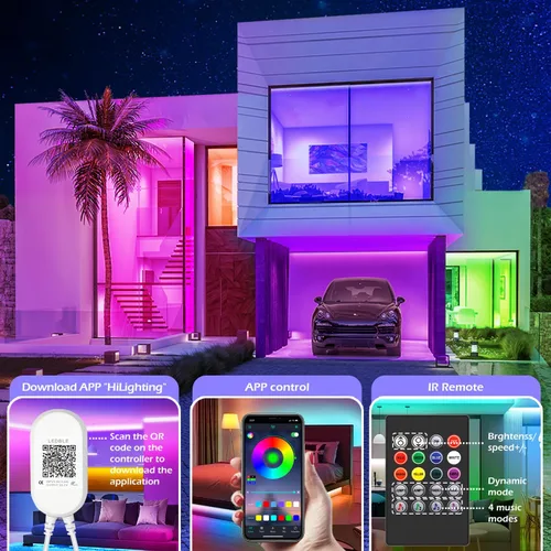 Miniatura 2 de Tira de luces LED inteligentes, con sincronización de música, 5050 RGB, luces que cambian de color, aplicación Bluetooth, control remoto por