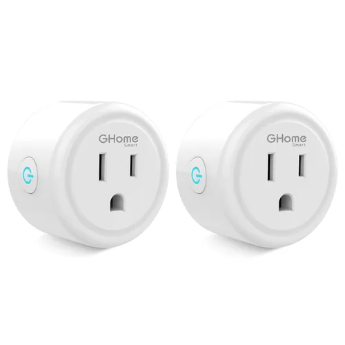 GHome Smart Enchufe pequeño, enchufe inteligente WiFi funciona con Alexa y Google Home, toma de temporizador con control de aplicación, enchufes