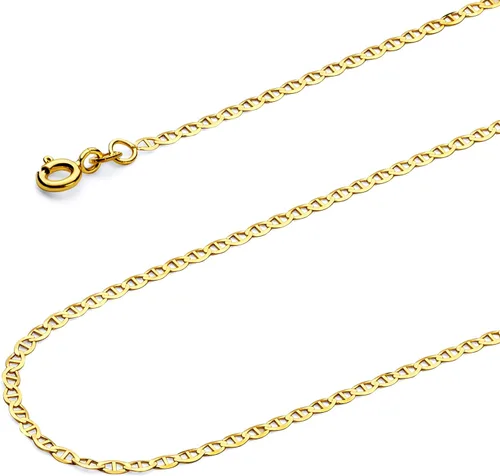 Miniatura 2 de The World Jewelry Center 14k REAL Yellow Gold Solid 2mm Flat Mariner Chain Necklace with Spring Ring Clasp