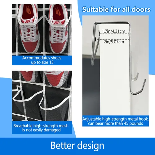 Miniatura 4 de Organizador de zapatos sobre la puerta, 2025 mejorado, organizador de zapatos, 35 bolsillos enormes, organizador de zapatos sobre la puerta