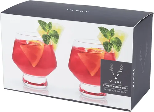Miniatura 11 de Viski Raye Copas de ponche de cristal con patas juego de 2 - Juego de regalo de copas de cóctel de vidrio transparente de cristal premium, sin