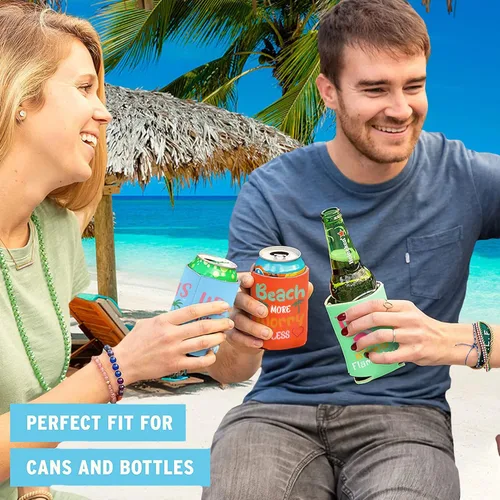Miniatura 3 de Enfriador de latas con temática de playa, paquete de 12 fundas divertidas para latas de verano para decoración de fiesta en la playa, neopreno