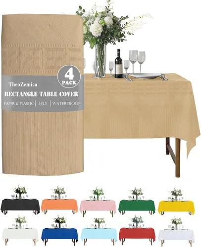 Miniatura 21 de Black Disposable Paper Tablecloth for Rectangle Tables 4 Pack, 54×108 Inch Waterproof 2 Ply Paper with Plastic Backing, Party Table Cover for