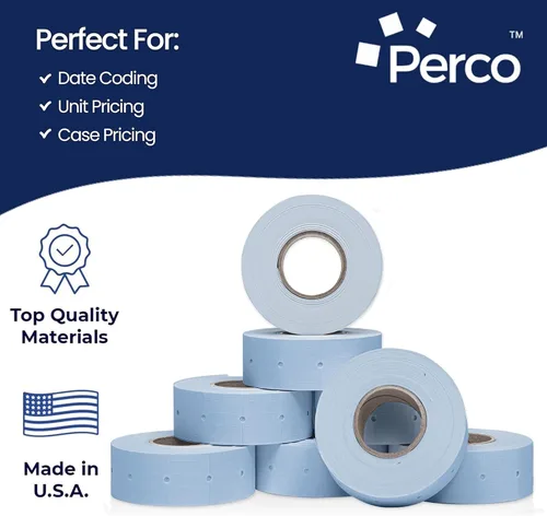 Miniatura 4 de Perco Etiquetas azules de 2 líneas, 6,000 etiquetas de precio en blanco y fecha para pistolas Perco de 2 líneas de precio y fecha, 8 rollos, 1