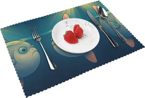 Miniatura 10 de Rectangular Placemats Set of 4, Heat Resistant Liquid Metal Printed Kitchen Dining Table Mats