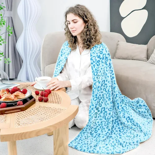 Miniatura 6 de ZHIKU Manta de Tiro Azul Tamaño Queen Suave de Forro Polar Mantas de Tiro para Cama Leopardo azul