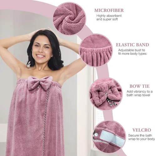 Miniatura 3 de Toalla de baño de microfibra para mujer, ajustable, suave, con toalla para el pelo, para ducha, después del cuerpo y la cabeza, súper absorbente