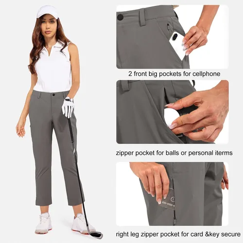 Miniatura 5 de BALEAF Pantalones de golf para mujer elásticos ligeros de secado rápido resistentes al agua con bolsillo con cremallera