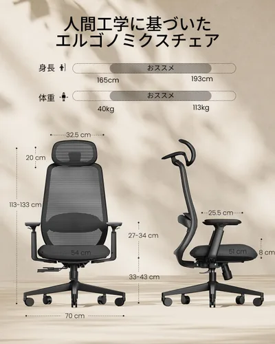Miniatura 2 de ProtoArc Silla ergonómica de oficina – EC200 Silla de escritorio de malla con respaldo alto para computadora con soporte lumbar, reposacabezas Negro