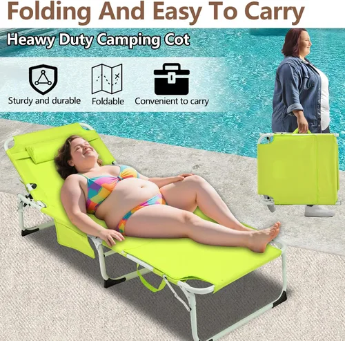 Miniatura 7 de Silla de bronceado resistente 3 en 1 con orificio para la cara, ajustable de 5 posiciones, sillas tumbonas plegables portátiles que se reclinan