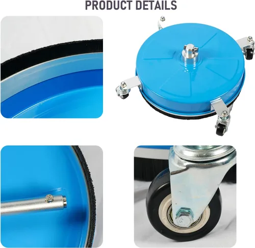 Miniatura 5 de Limpiador de superficies para hidrolavadora de 14 pulgadas con 4 ruedas, limpiador de superficies de acero inoxidable azul recubierto para entrada