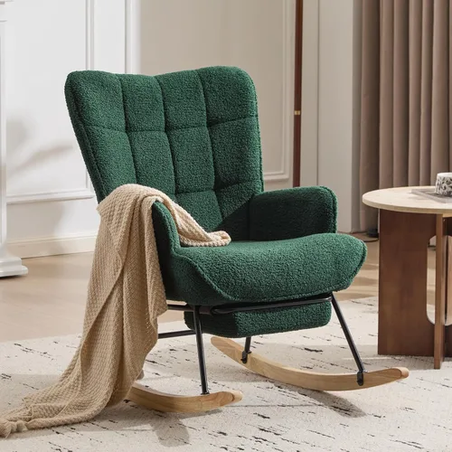 Miniatura 3 de Furniliving - Mecedora tapizada para cuarto de bebé, silla deslizante, mecedora moderna con reposapiés retráctil, silla de lectura con respaldo