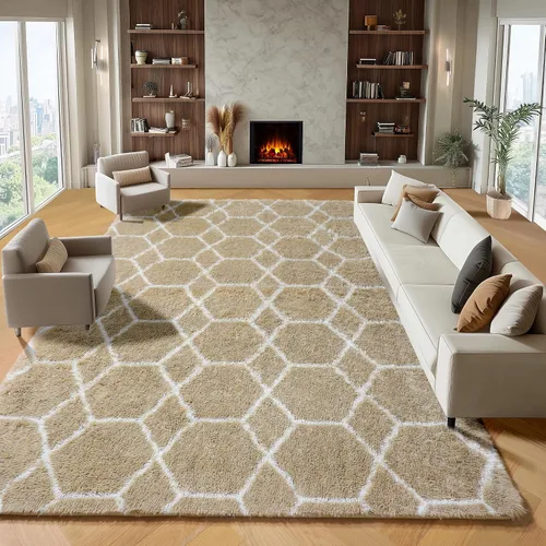 Miniatura 69 de ONASAR Alfombras de área para sala de estar y dormitorio, alfombra esponjosa lavable de 5x8 pies gris y blanca, alfombra de piso suave, afelpada