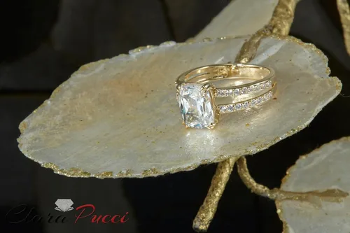 Miniatura 5 de Anillo de compromiso de 3,50 quilates con diamante de imitación de oro amarillo de 14 k