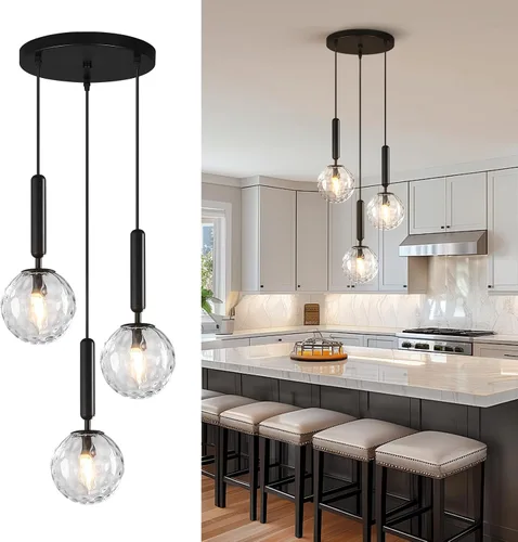 Miniatura 30 de Lámpara Colgante Moderna Accesorio de Iluminación Colgante para Isla de Cocina Luces Colgantes Doradas de Mediados de Siglo con Globo de Vidrio Oro
