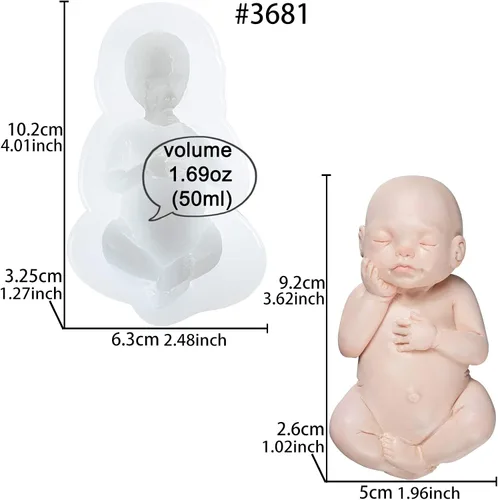Miniatura 2 de Molde de silicona grande para bebé dormido para decoración de tartas, jabón de chocolate, vela, cera arcilla, 3.6 x 2 pulgadas