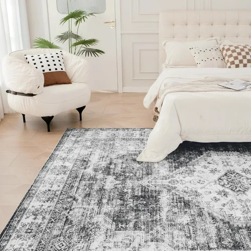 Miniatura 5 de Syalife 4x6 Alfombra Lavable para Área, Ultra Suave Antideslizante, Pila Baja, Alfombra Vintage Resistente a Manchas para Sala de Estar, Alfombra