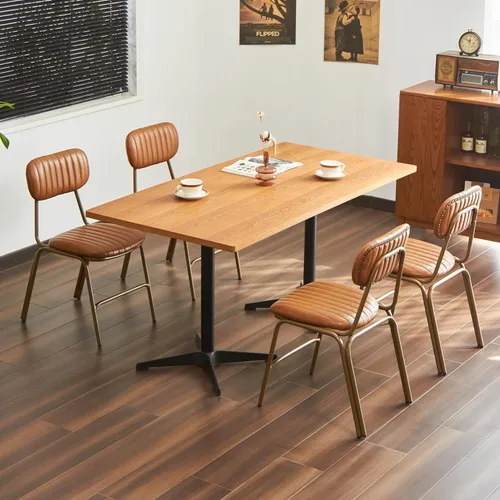 Miniatura 4 de Juego de 2 sillas de comedor modernas de mediados de siglo, sillas retro con asiento tapizado de piel sintética y respaldo de madera maciza y patas