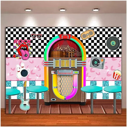 Miniatura 5 de XLL Fondo de fotografía de Sock Hop de los años 50 Back to 1950s Soda Shop Fondos de fotos Rock Roll Party 50s Retro Diner Time Rock Roll Decoración
