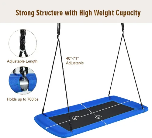 Miniatura 5 de Costzon Columpio rectangular gigante de 60 pulgadas para niños y adultos, resistente al desgaste para interiores y exteriores, con marco de acero