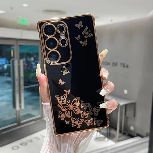 Miniatura 5 de ZTOFERA Funda de teléfono para Samsung Galaxy S23 Ultra 5G, elegante diseño de mariposa, para niñas y mujeres encantadoras, chapado suave, Negro