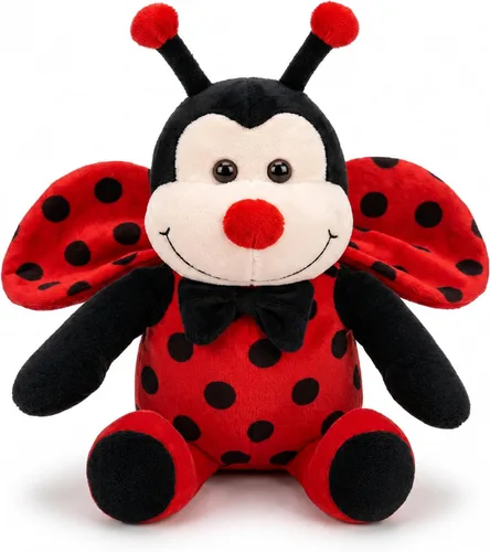 Garden Buzz Cuties Ladybug - Peluche de mariquita, escarabajo, insecto, suave, con alas rojas y lazo negro, amigo de abeja, regalo para niños